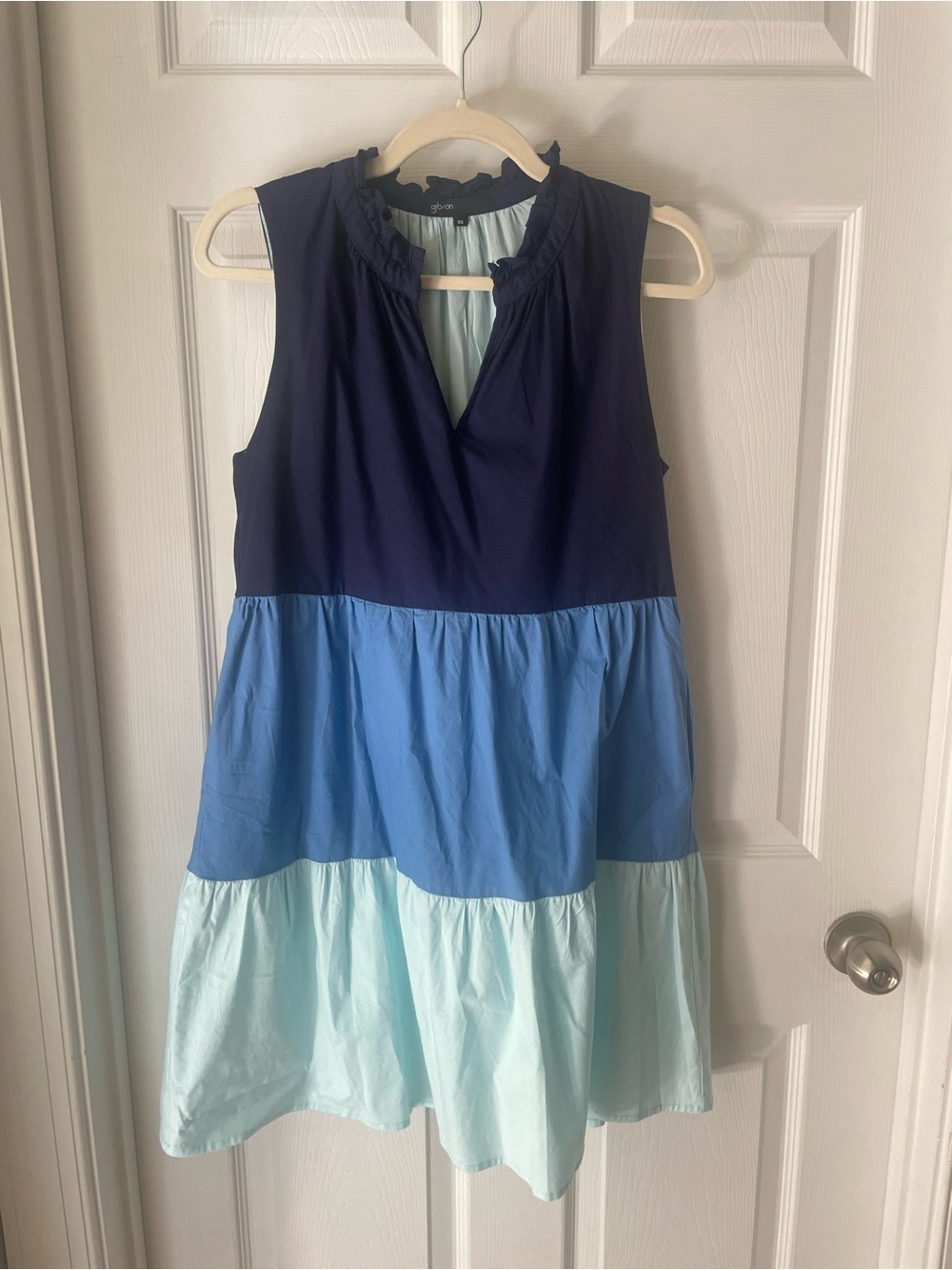 Colorblock Tiered Dress - Navy & Light Blue